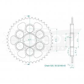 ESJOT Sprocket steel 43 Z silver Ducati